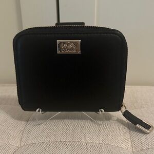 Coach Black Leather Wallet with Silver Logo